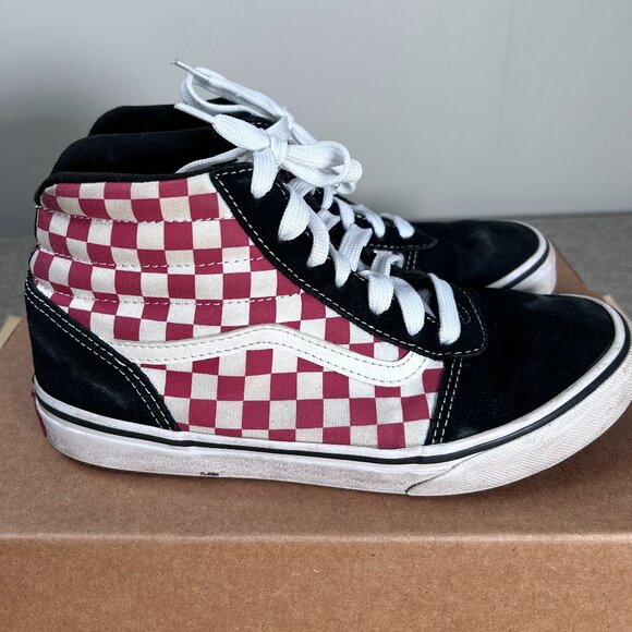 VANS SK8 Hi Shoes Kids Youth 5 Red White Checkered and Black Suede - Picture 7 of 16